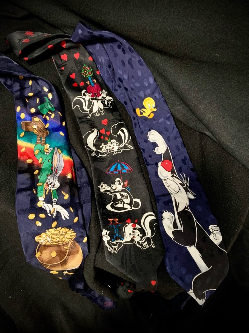 👔Looney Tunes Lot (3) Cartoon Ties Bugs Bunny Sylvester Tweety Pepe Le Pew